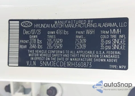 2024 Hyundai Tucson Limited z USA, uszkodzony, nr VIN 5NMJECDE1RH360873